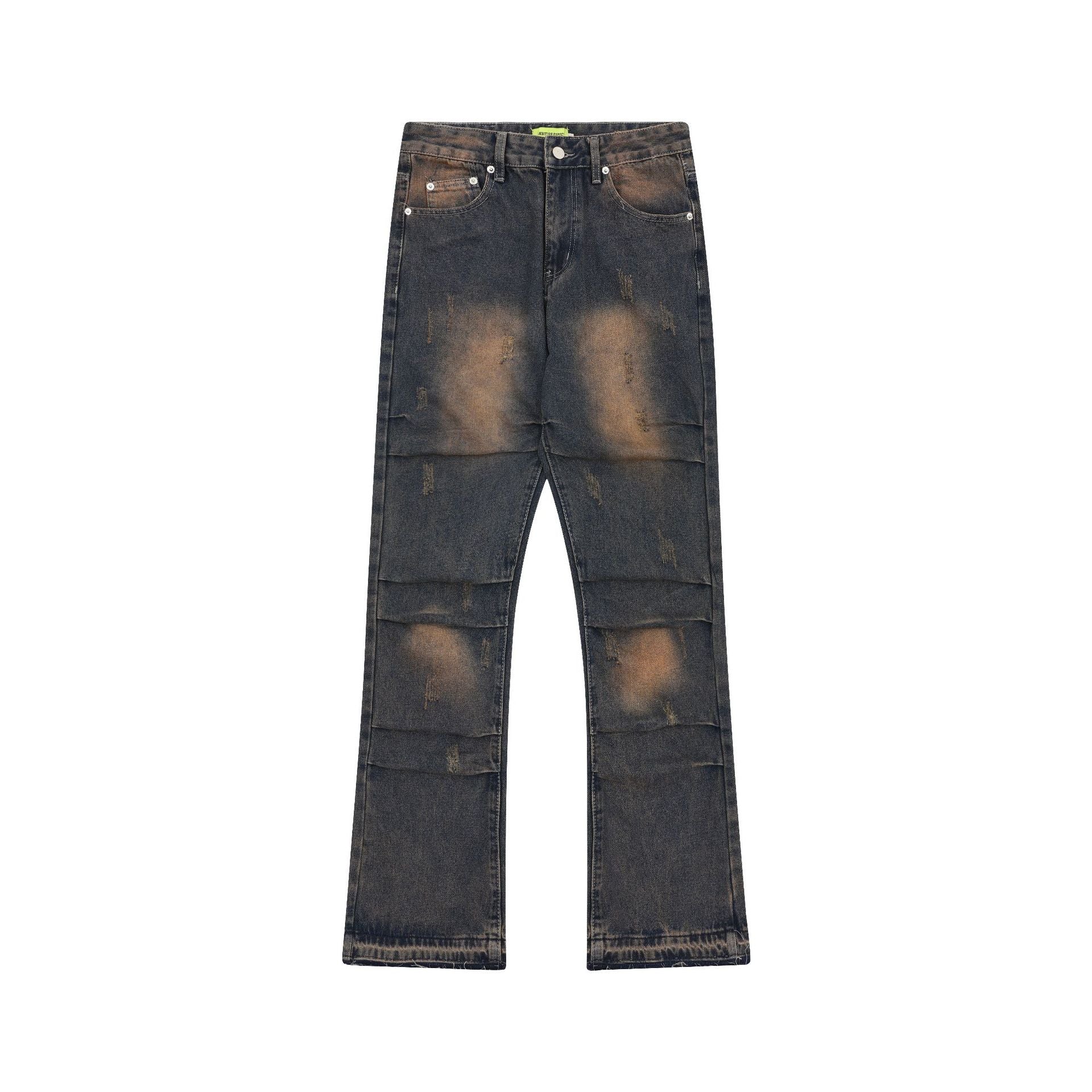 Pantaloni in denim wash da strada americana di marca Valstrend shop, stile urbano e moda street fashion, vista frontale.