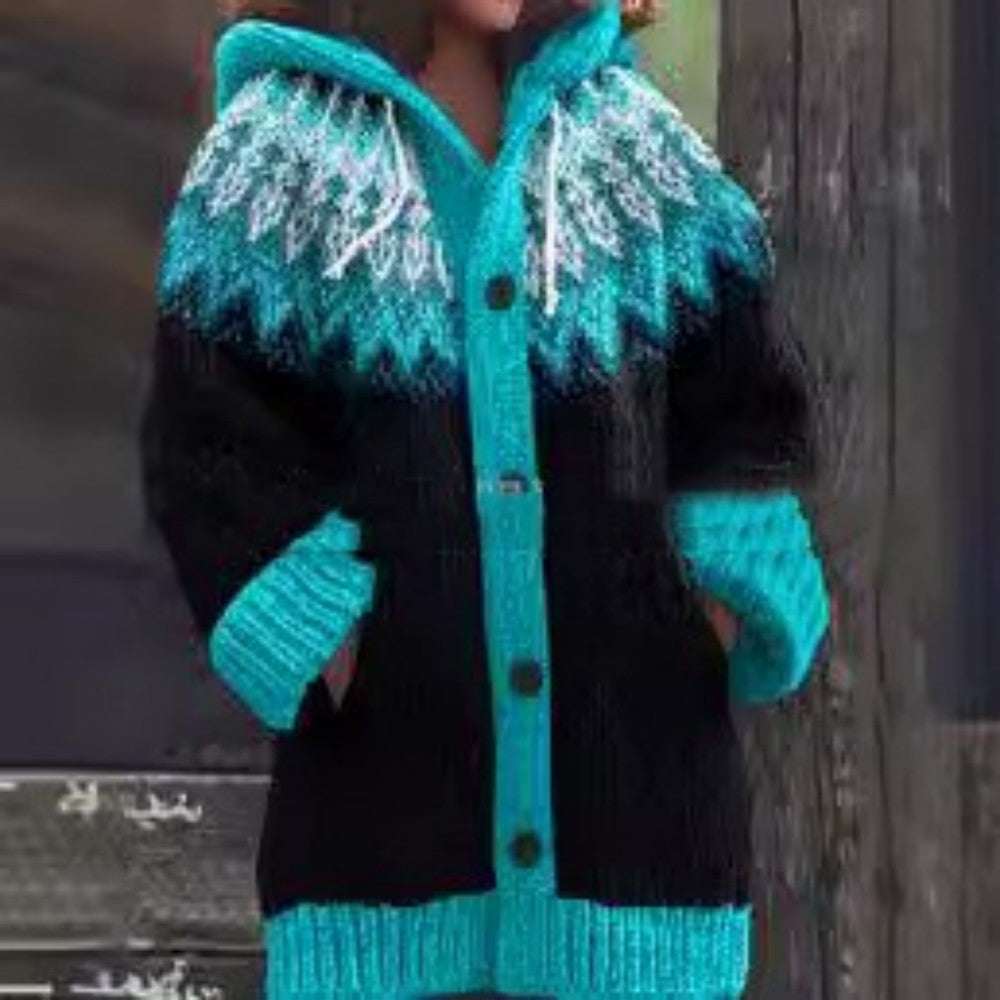 Giacca retrò Valstrend Shop con cappuccio morbido in maglia, stile casual e caldo, ideale per l'inverno e look vintage.