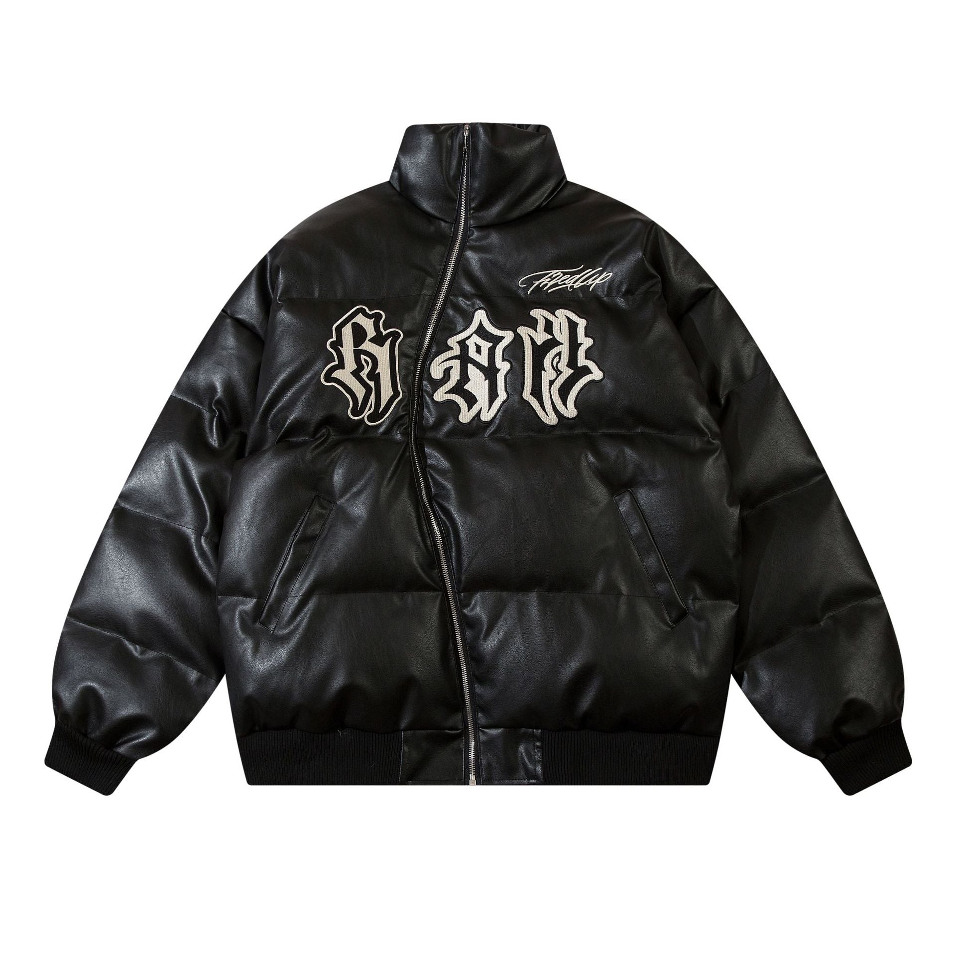 Giacca in cotone Valstrend con ricamo lettera americana, zip obliquo e design street, stile casual e urbano.