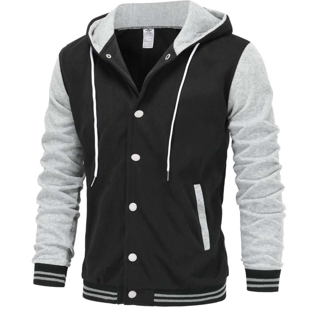 Giacca da baseball con cappuccio Valstrend, giacca letterman da uomo, stile varsity per primavera e autunno, cappuccio e dettagli sportivi