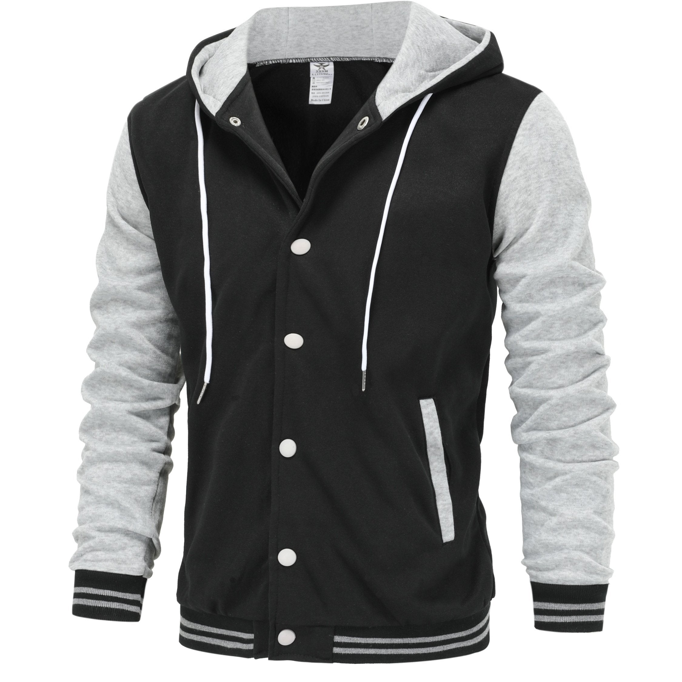 Giacca da baseball con cappuccio Valstrend, giacca letterman da uomo, stile varsity per primavera e autunno, cappuccio e dettagli sportivi