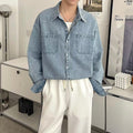 Giacca camicia in denim azzurro chiaro da uomo, abbigliamento da lavoro Valstrend, tessuto resistente e stile casual.