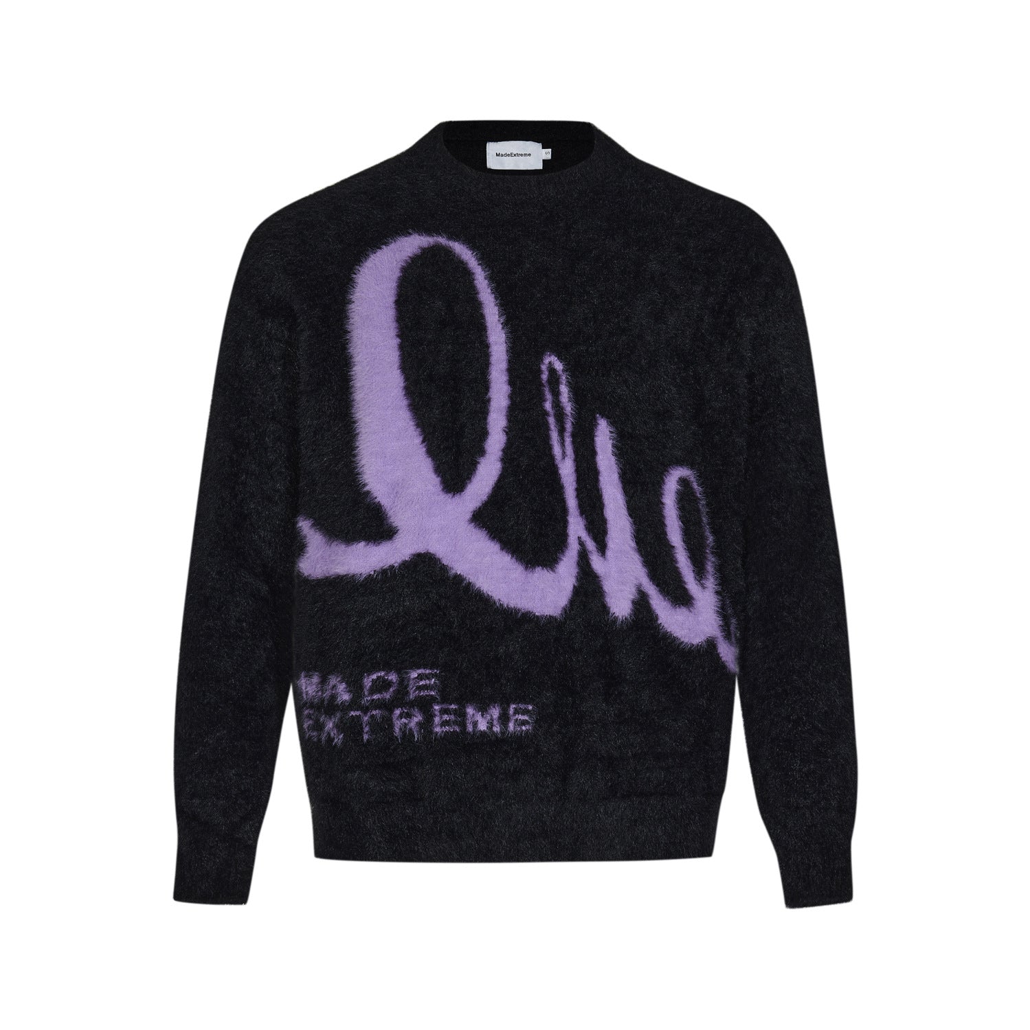 Maglione retrò American Jacquard Alphabet in mohair Valstrend, dettaglio di motivo con lettere colorate e texture morbida.