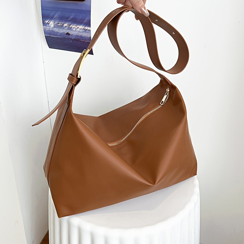 Borsa tote grande in eco pelle vintage per donna, tracolla e manico, chiusura lampo, stile elegante e capiente.