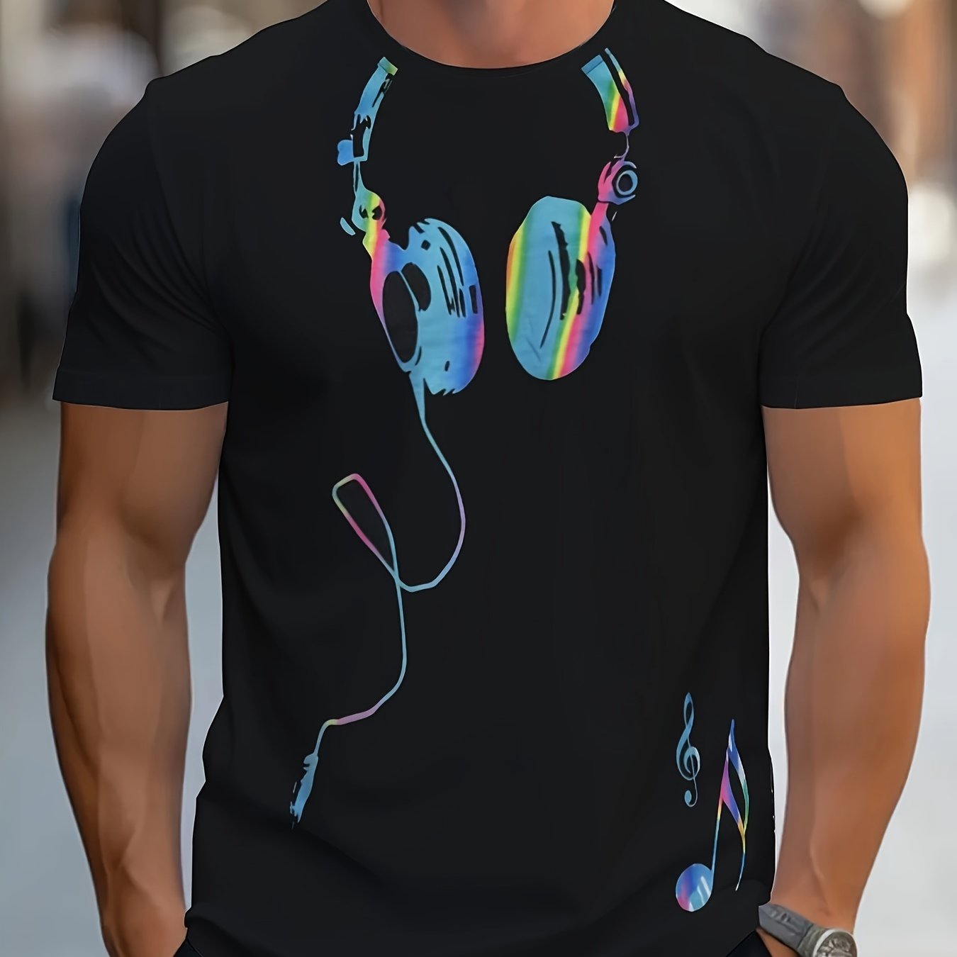 T-shirt da uomo Valstrend con stampa pattern, maniche corte, collo rotondo, tessuto traspirante e comodo per primavera e estate