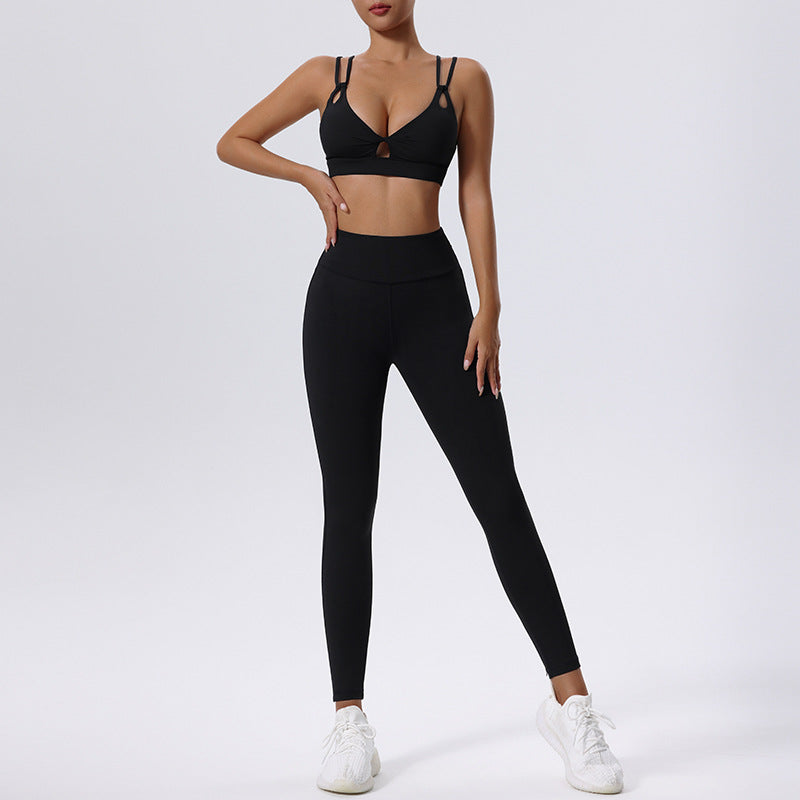 Leggings yoga da donna Valstrend con vita alta, tessuto rapido asciugatura, ideali per corsa e fitness, in tessuto elastico nero.