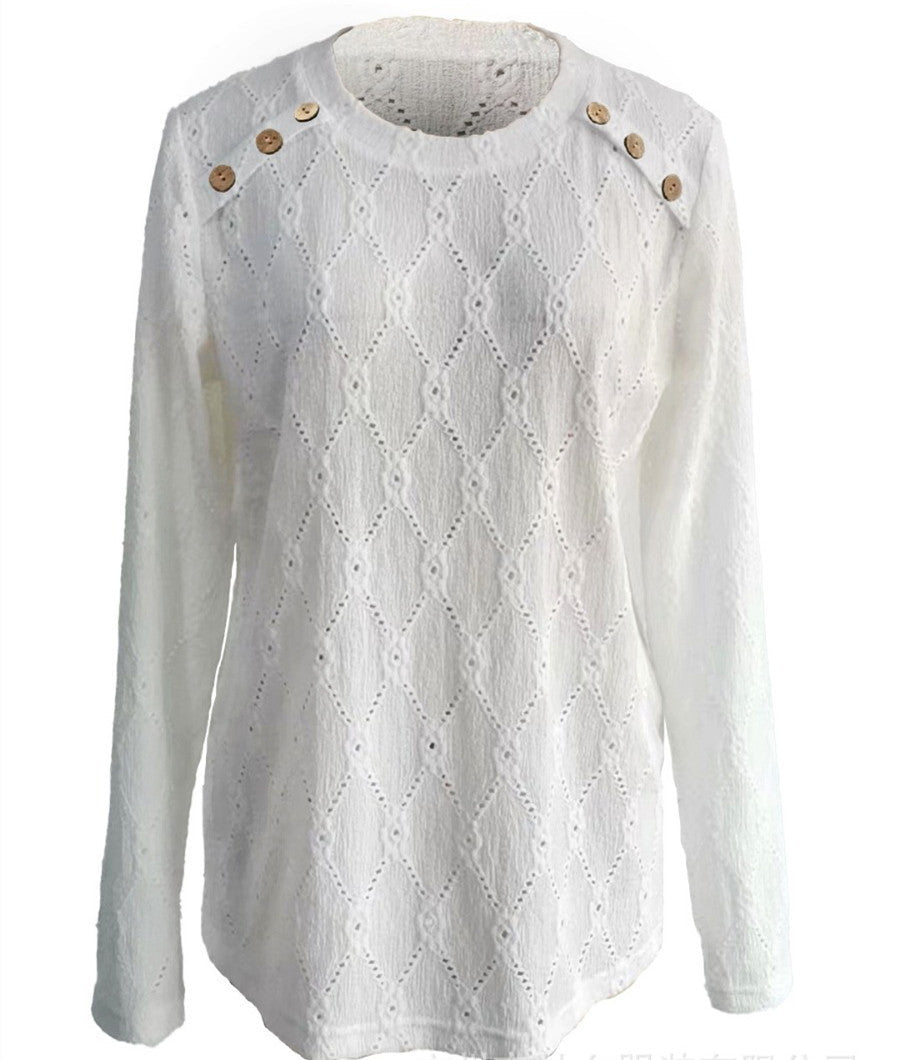 Maglietta donna a maniche lunghe con scollo rotondo Valstrend, tessuto morbido e comodo, in colore neutro.