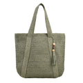 Borsa da donna casual con tracolla in carta, corda e pendente in legno di mogano, stile spiaggia e moda Valstrend.
