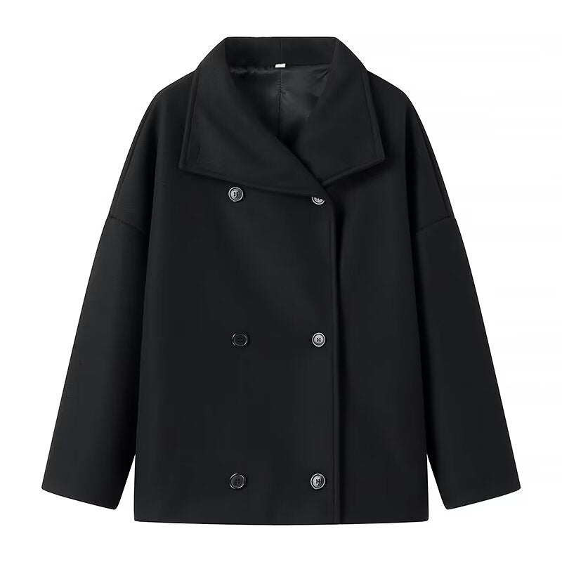 Cappotto da donna Valstrend in lana casual con doppio petto, stile francese, ideale come esterno autunnale o invernale.