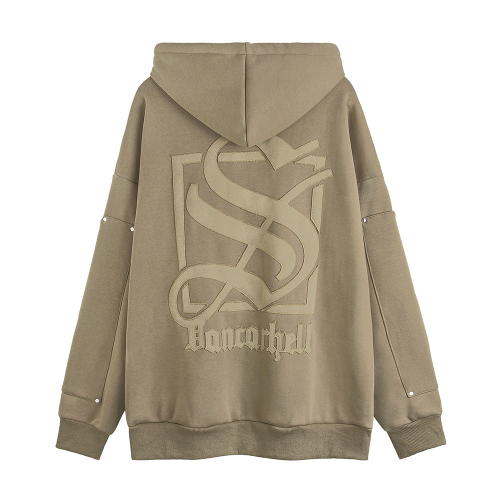 Dark Symbol Paste Cloth Embroidery Brushed Hoody
