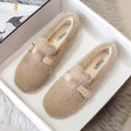 Scarpe donna Valstrend con suola piatta e rivestimento in lana di agnello foderato in pile, stile casual e caldo.