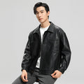 Giacca in pelle da uomo Valstrend, stile motociclista, con colletto a revers, look giovane e alla moda.