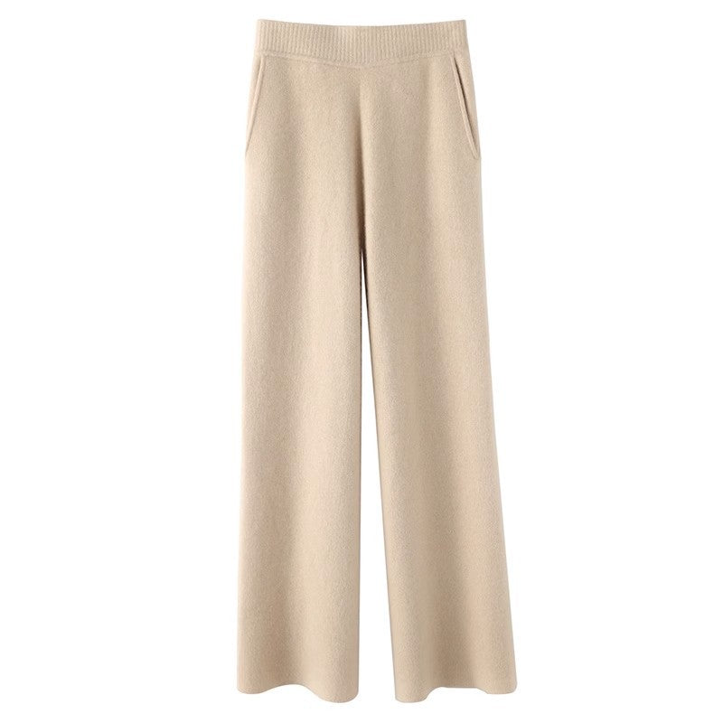 Pantaloni donna casual a zampa larga in lana, stile rilassato, colore grigio chiaro, da Valstrend shop.