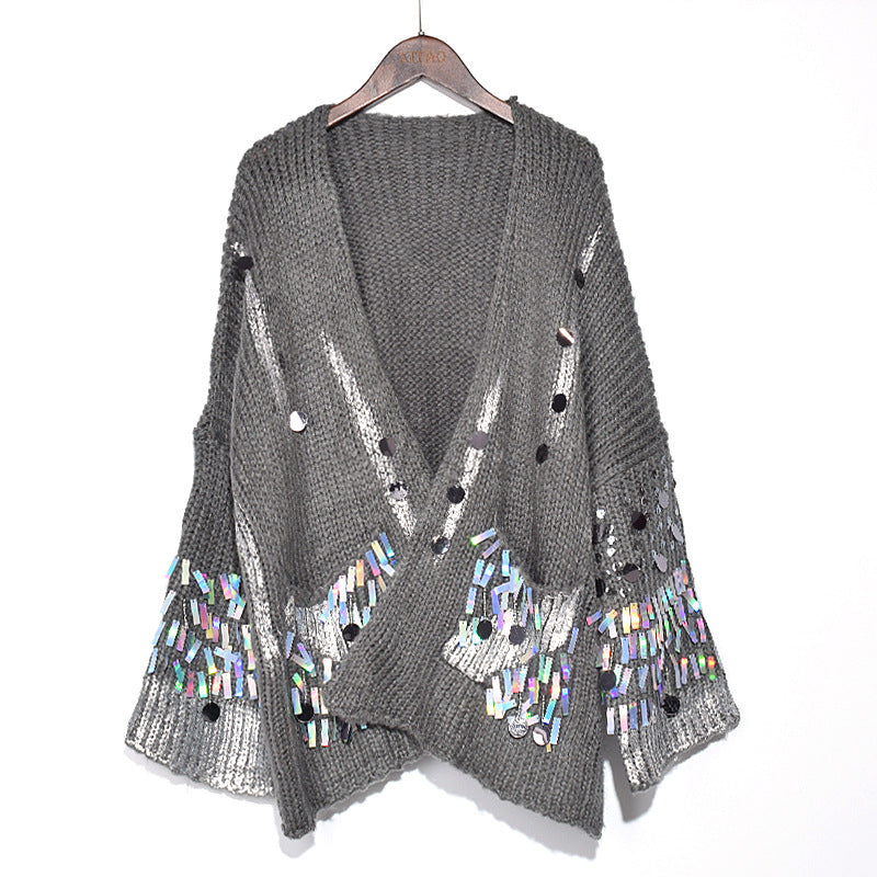 Maglione casual a patchwork con paillettes per donna, firmato Valstrend Shop, con dettagli colorati e stile alla moda.