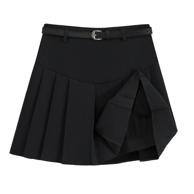 Gonna a vita alta slim fit a-line gonna donna Valstrend, tessuto nero, design elegante e aderente, vista frontale.