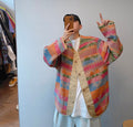 Giacca rainbow in lana etnica retrò, stile loose con collo a V e bottoni, da uomo, marca Valstrend Shop.