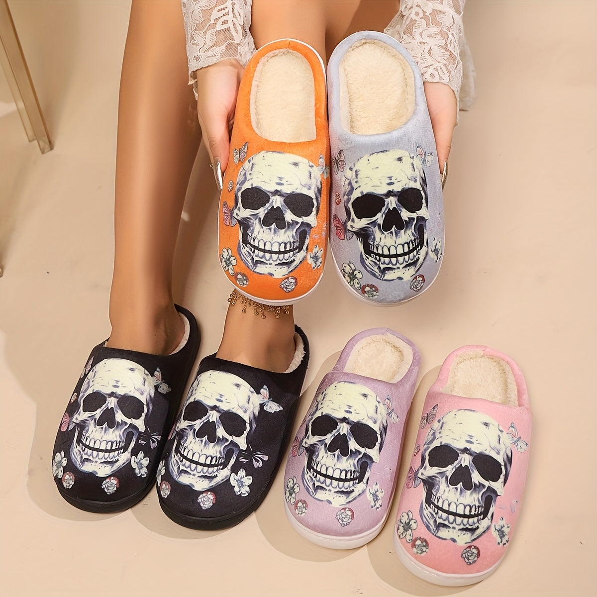 Cotton Slippers for Indoor and Outdoor, Cartoon Pattern, Soft and Warm, Anti-Slip, Thickened Fleece Lining, Unisex House Shoes for Men and Women
