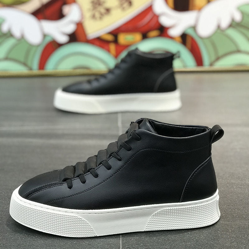 Scarpe da uomo in pelle con suola alta, sneakers casual con plateau, stile high-top di Valstrend shop.