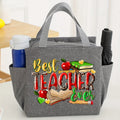 Borsa lunch termica in tessuto canvas con design insegnante, isolamento in foil, porta-thermal, con cerniera e decorazioni insegnante.