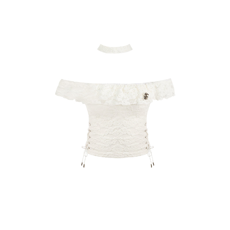 Blusa Valstrend Design Sense Niche con colletto quadrato e lacci, stile elegante e femminile, vista frontale.