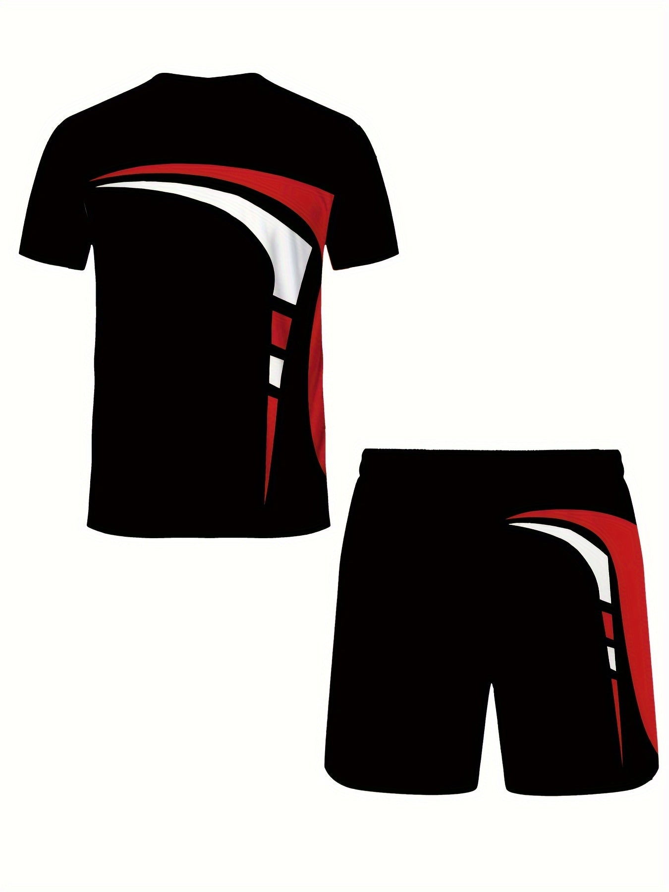 Completo da uomo Valstrend con T-shirt a maniche corte e pantaloncini con tasche, motivo geometrico irregolare, stile estivo e casual