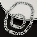Set di gioielli hip hop con collana e bracciale cubano con strass brillanti, stile unisex in argento o oro, ideale per outfit quotidiani.