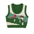 Green U-collar Outerwear Sweater Women's Knitted Vest