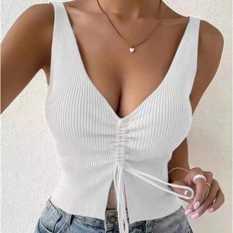 Canotta estiva con coulisse Valstrend, vestibilità casual da ragazza americana, top estivo abbinabile, stile alla moda.