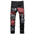 Pantaloni da uomo Valstrend con cuciture patchwork, elastici, borchie e stile hip hop in denim, pantaloni skinny aderenti e alla moda