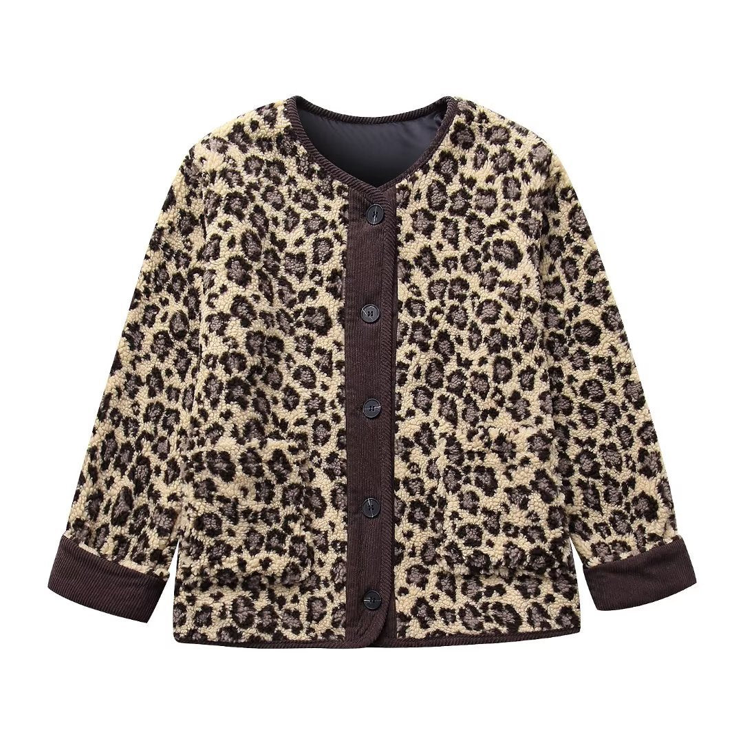 Giacca casual invernale donna con stampa leopardo, vestibilità ampia e morbida, marca Valstrend shop.
