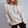Maglione a maniche lunghe e girocollo Valstrend con motivo di fiori di canapa, taglia grande, stile casual e comodo.
