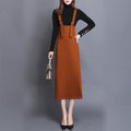 Women's Fashion Woolen Solid Color Suspender Skirt
