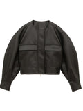 Cappotto corto in pelle stile britannico per donna, in pelle nera con dettagli eleganti, marca Valstrend shop.