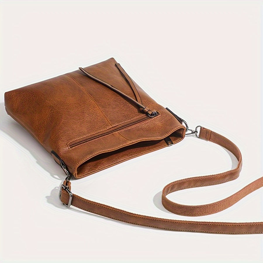 Borsa a tracolla retrò mini in pelle PU nera, con chiusura lampo quadrata, per uso quotidiano e stile trendy.