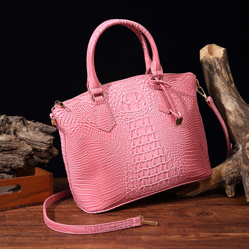 Borsa a tracolla donna Valstrend con motivo rettile retrò, portabile e spaziosa, in pelle con motivo a squame di coccodrillo.