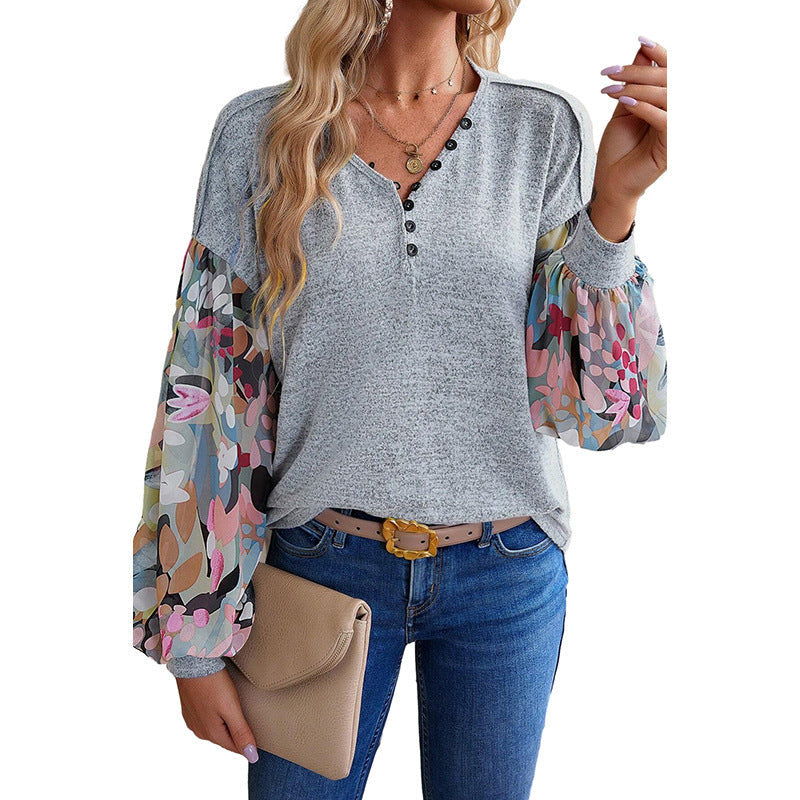 Maglietta casual donna con maniche a lanterna, cuciture dettagliate, maniche lunghe, stile rilassato, marca Valstrend shop