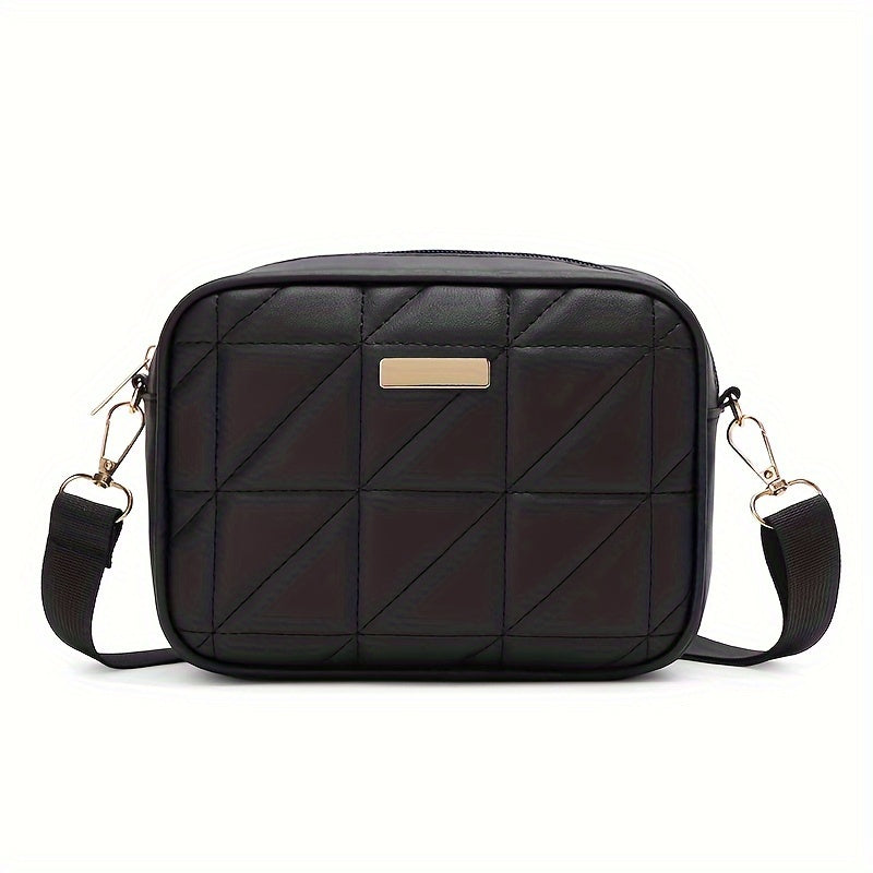 Chic Black Crossbody Bag for Women - Sleek Faux Leather, Quilted Design with Adjustable Strap, Zip Closure