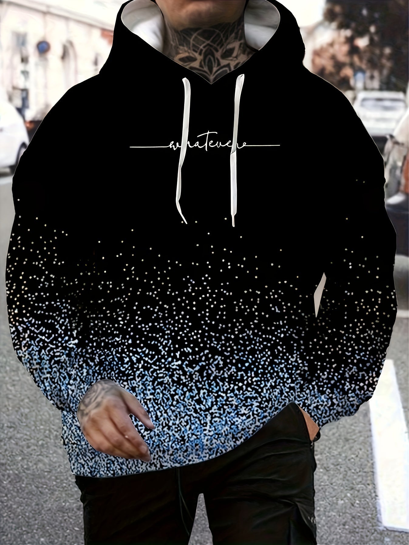 Felpa con cappuccio da uomo Valstrend, con stampa grafica a gradiente, maniche lunghe e stile casual per esterni
