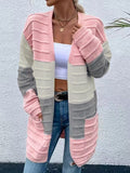 Amazon AliExpress Sweater Women's 2024 Fashion Jacket With Big Pockets Autumn And Winter Long Striped Color Matching Cardigan