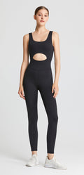 Completo jumpsuit fitness Valstrend con dettaglio hollow-out, ideale per danza, yoga e pilates, in tessuto elastico e aderente.