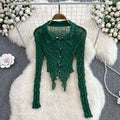 French Retro Sexy See-through Long Sleeves Irregular Short Dovetail Shirt