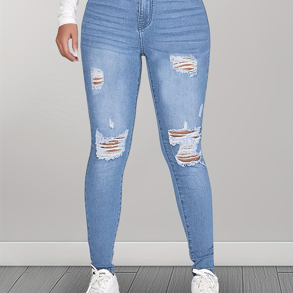 Jeans skinny strappati e lavati da donna Valstrend con taglio slim, alta elasticità e strappi modaioli, denim aderente e trendy.
