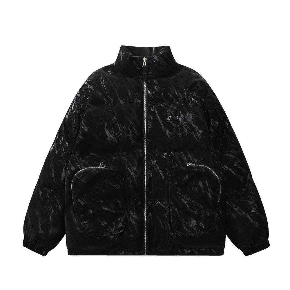 Cappotto da uomo imbottito in pelle Valstrend con stampa a inchiostro e cotone, stile elegante e caldo, vista frontale con dettagli.