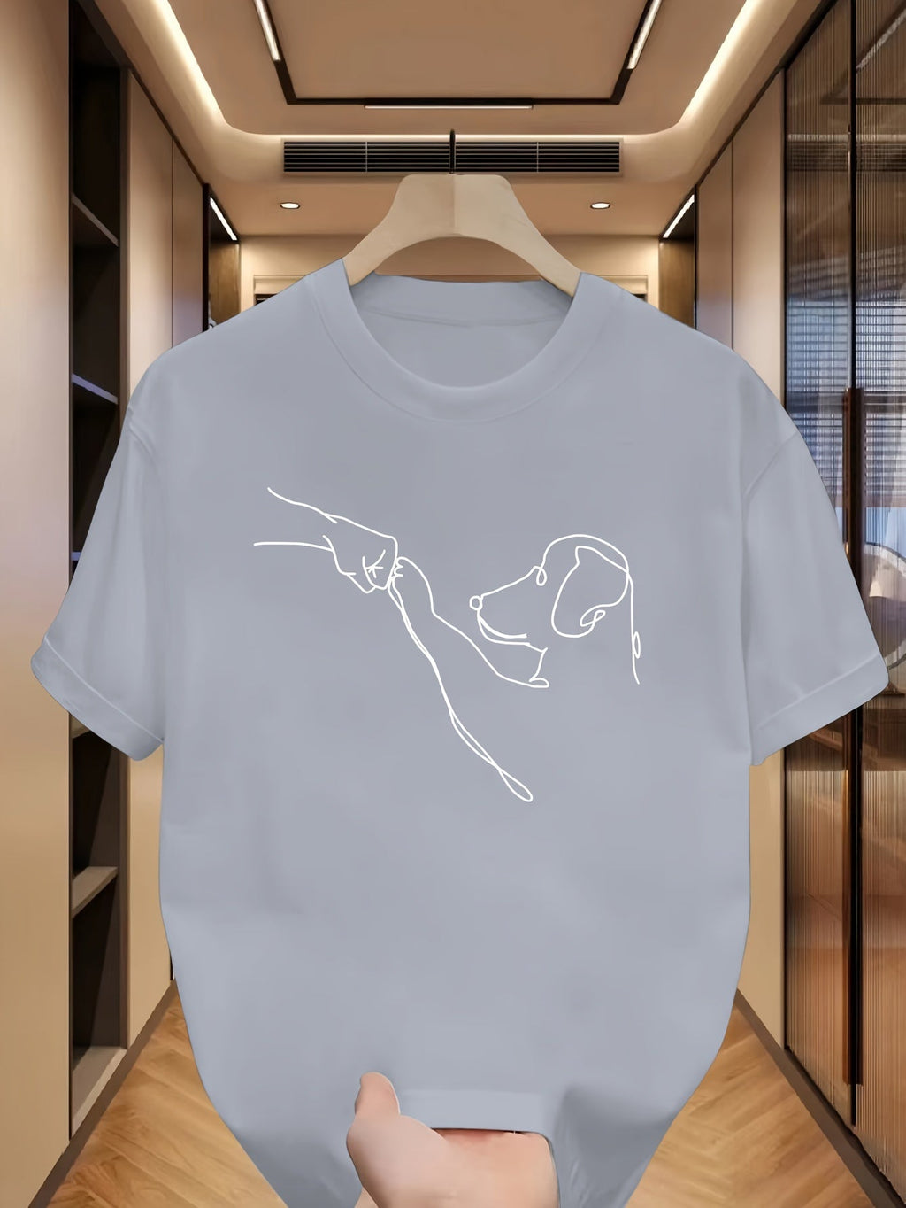 T-shirt uomo Valstrend con stampa di cane, girocollo breve manica, vestibilità regolare, adatto per primavera ed estate