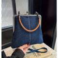Chic Denim Crossbody Bag for Women with Twist Lock Closure, Detachable Strap & Tassel Accent - Foldable Handmade Purse, Polyester Lined, Hand Washable - Blue/Light Blue
