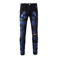 Jeans slim in pelle blu scuro Valstrend High Street, stile trendy e altamente elastici, con dettagli a stella.