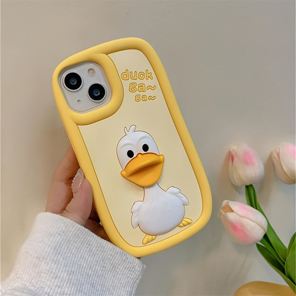 Custodia in silicone con papera 3D carina per iPhone, design divertente e resistente agli urti, morbida e protettiva.