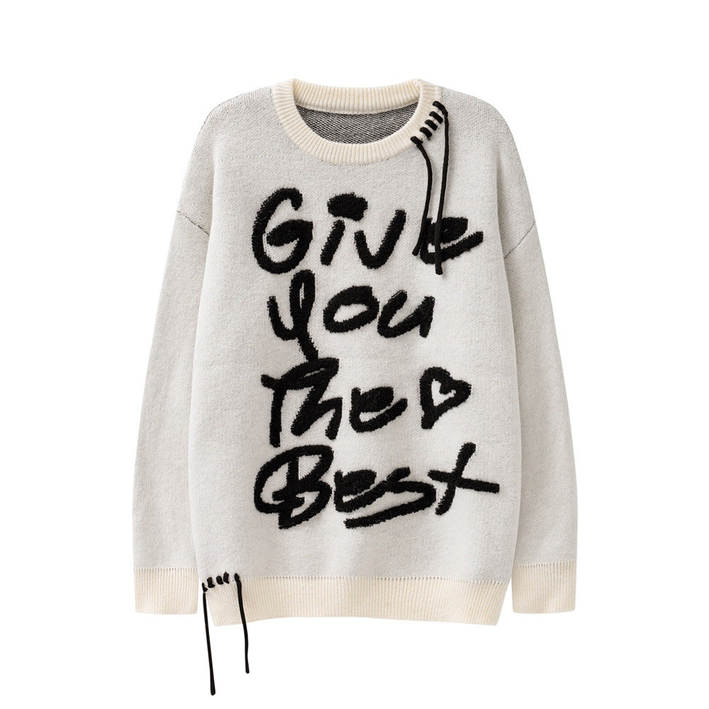 Maglione crew neck Valstrend con lettera ricamata, stile casual e confortevole, in tessuto morbido, ideale per il inverno.