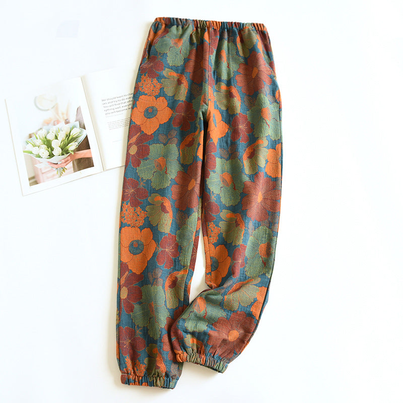 Pantaloni da donna Valstrend in cotone con motivo jacquard vintage, moda casual e comoda per il relax.