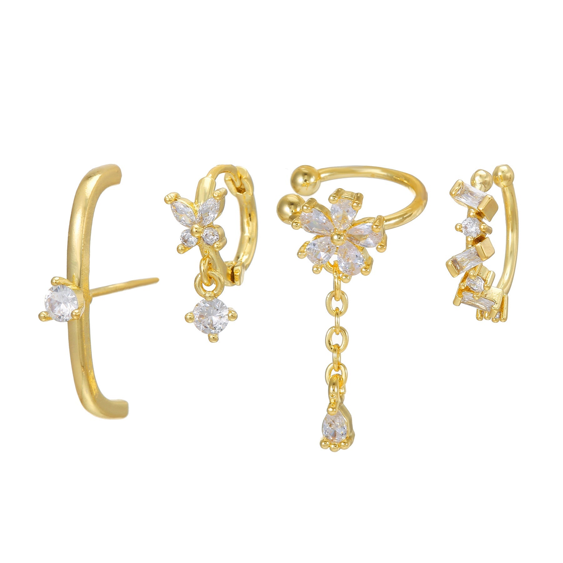 Orecchini a fiore con zirconi in rame placcato, stile femminile e alla moda, gioielli Valstrend shop.